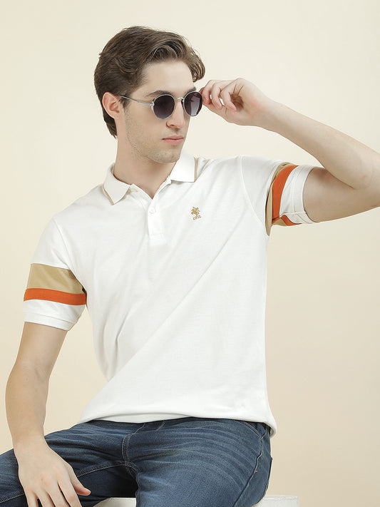 T-Shirt for Men | Breathable & Soft with Color Fastness Regular Fit Polo Neck Poly Cotton Fabric Colorblocked Pattern