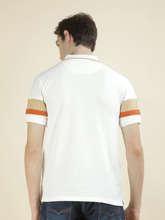 T-Shirt for Men | Breathable & Soft with Color Fastness Regular Fit Polo Neck Poly Cotton Fabric Colorblocked Pattern