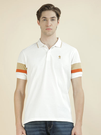 T-Shirt for Men | Breathable & Soft with Color Fastness Regular Fit Polo Neck Poly Cotton Fabric Colorblocked Pattern