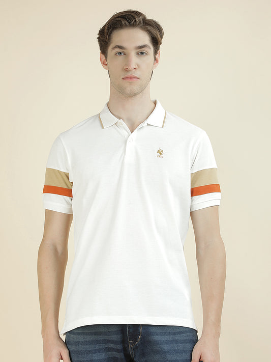 T-Shirt for Men | Breathable & Soft with Color Fastness Regular Fit Polo Neck Poly Cotton Fabric Colorblocked Pattern