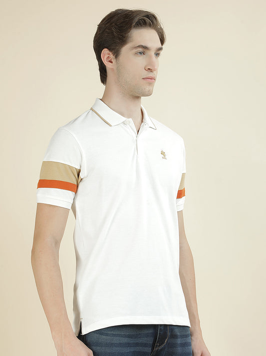 T-Shirt for Men | Breathable & Soft with Color Fastness Regular Fit Polo Neck Poly Cotton Fabric Colorblocked Pattern