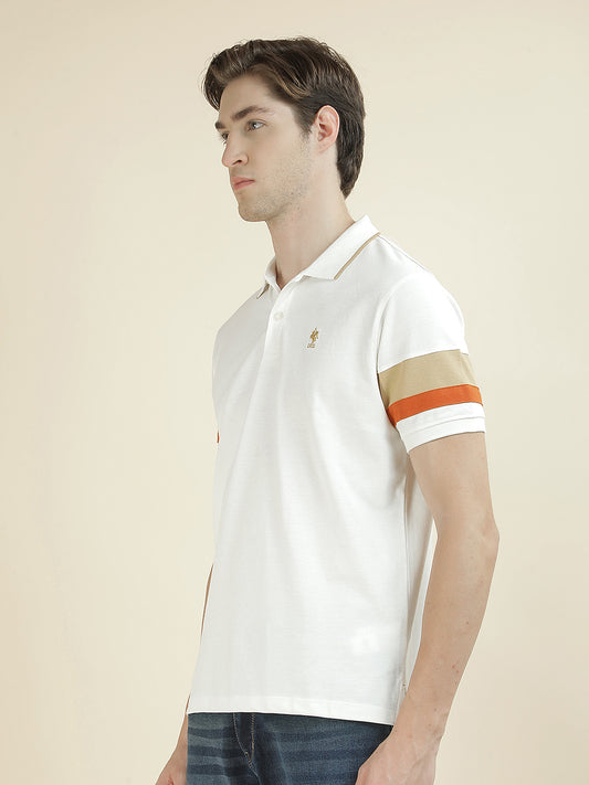 T-Shirt for Men | Breathable & Soft with Color Fastness Regular Fit Polo Neck Poly Cotton Fabric Colorblocked Pattern