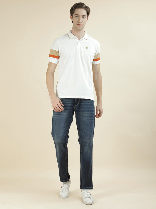 T-Shirt for Men | Breathable & Soft with Color Fastness Regular Fit Polo Neck Poly Cotton Fabric Colorblocked Pattern