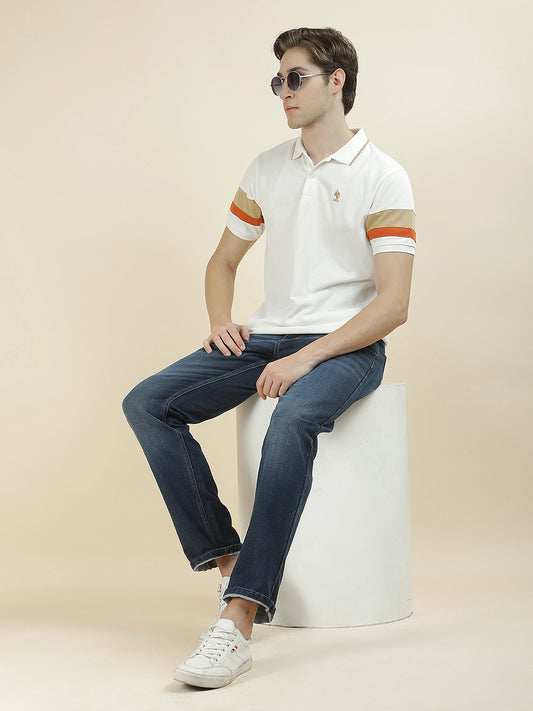 T-Shirt for Men | Breathable & Soft with Color Fastness Regular Fit Polo Neck Poly Cotton Fabric Colorblocked Pattern