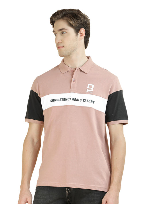 T-Shirt for Men | Breathable & Soft with Color Fastness Regular Fit Polo Neck Poly Cotton Fabric Colorblocked Pattern