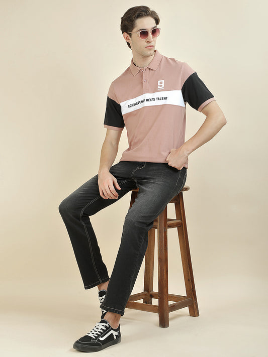 T-Shirt for Men | Breathable & Soft with Color Fastness Regular Fit Polo Neck Poly Cotton Fabric Colorblocked Pattern