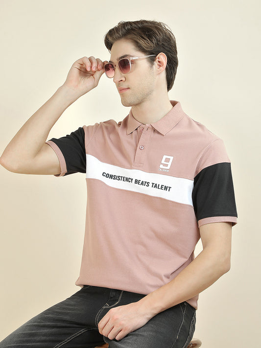 T-Shirt for Men | Breathable & Soft with Color Fastness Regular Fit Polo Neck Poly Cotton Fabric Colorblocked Pattern