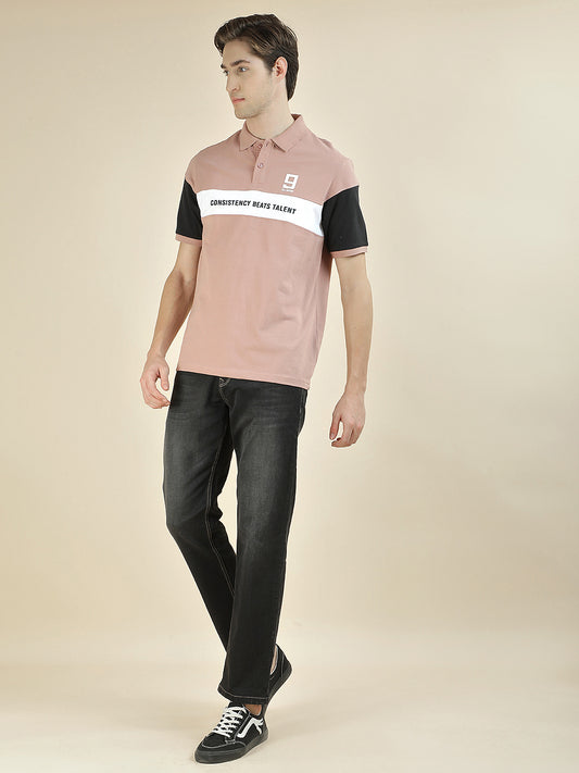 T-Shirt for Men | Breathable & Soft with Color Fastness Regular Fit Polo Neck Poly Cotton Fabric Colorblocked Pattern