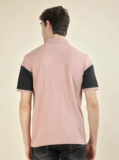 T-Shirt for Men | Breathable & Soft with Color Fastness Regular Fit Polo Neck Poly Cotton Fabric Colorblocked Pattern