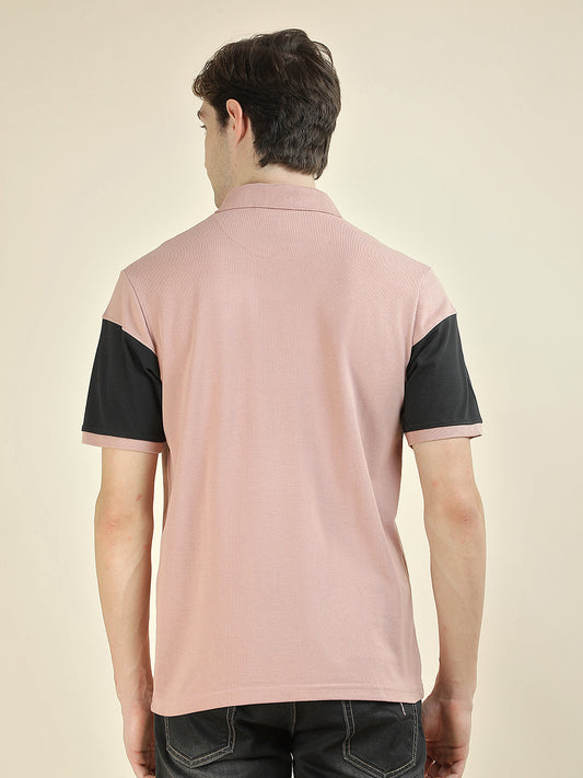 T-Shirt for Men | Breathable & Soft with Color Fastness Regular Fit Polo Neck Poly Cotton Fabric Colorblocked Pattern
