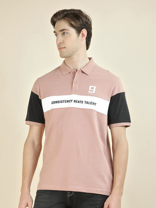 T-Shirt for Men | Breathable & Soft with Color Fastness Regular Fit Polo Neck Poly Cotton Fabric Colorblocked Pattern
