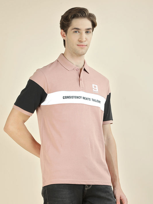 T-Shirt for Men | Breathable & Soft with Color Fastness Regular Fit Polo Neck Poly Cotton Fabric Colorblocked Pattern