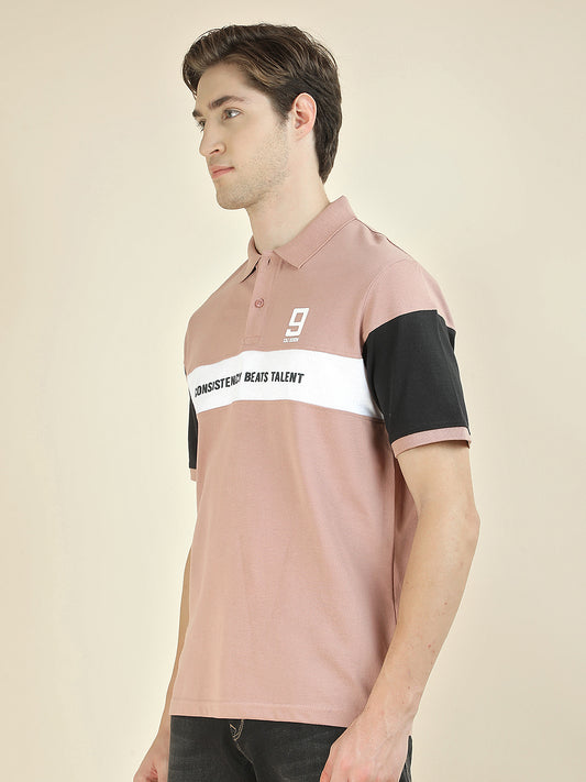 T-Shirt for Men | Breathable & Soft with Color Fastness Regular Fit Polo Neck Poly Cotton Fabric Colorblocked Pattern
