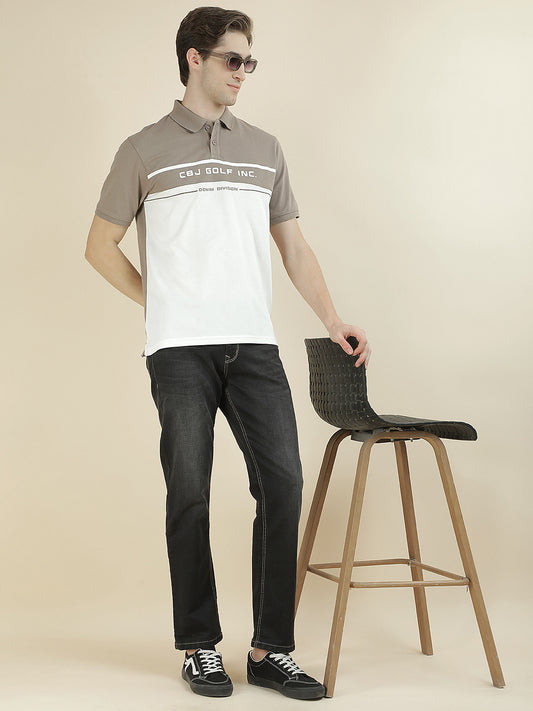 T-Shirt for Men | Breathable & Soft with Color Fastness Regular Fit Polo Neck Poly Cotton Fabric Colorblocked Pattern