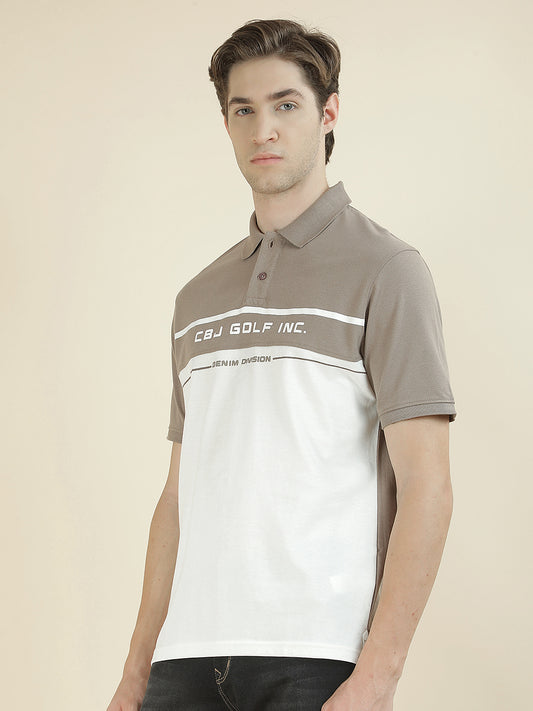 T-Shirt for Men | Breathable & Soft with Color Fastness Regular Fit Polo Neck Poly Cotton Fabric Colorblocked Pattern