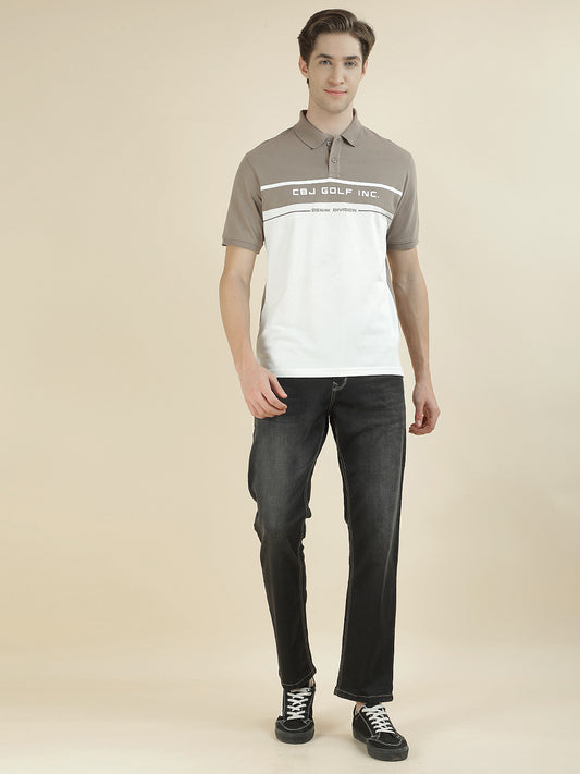 T-Shirt for Men | Breathable & Soft with Color Fastness Regular Fit Polo Neck Poly Cotton Fabric Colorblocked Pattern