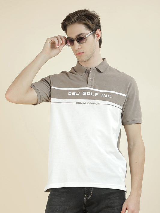 T-Shirt for Men | Breathable & Soft with Color Fastness Regular Fit Polo Neck Poly Cotton Fabric Colorblocked Pattern