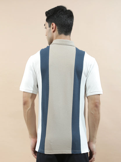 T-Shirt for Men | Breathable & Soft with Color Fastness Regular Fit Polo Neck Poly Cotton Fabric Colourblocked Pattern