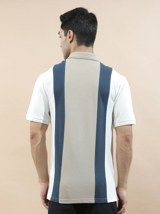 T-Shirt for Men | Breathable & Soft with Color Fastness Regular Fit Polo Neck Poly Cotton Fabric Colourblocked Pattern