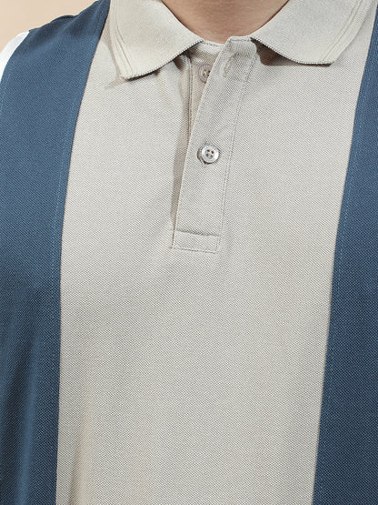 T-Shirt for Men | Breathable & Soft with Color Fastness Regular Fit Polo Neck Poly Cotton Fabric Colourblocked Pattern