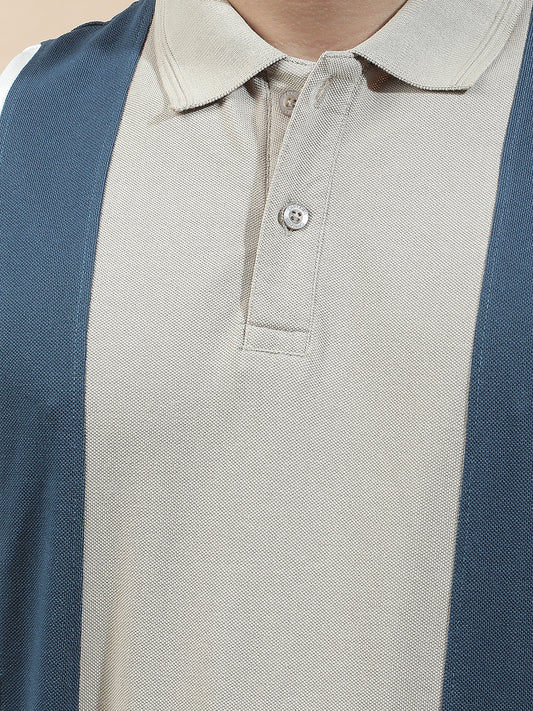 T-Shirt for Men | Breathable & Soft with Color Fastness Regular Fit Polo Neck Poly Cotton Fabric Colourblocked Pattern