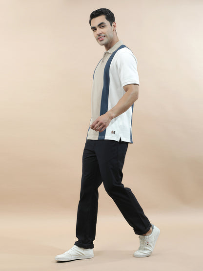 T-Shirt for Men | Breathable & Soft with Color Fastness Regular Fit Polo Neck Poly Cotton Fabric Colourblocked Pattern