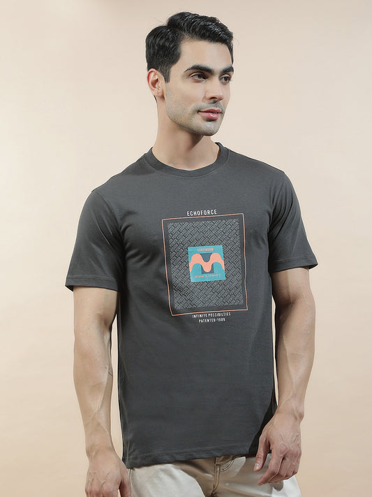 T-Shirt for Men | Breathable & Soft with Color Fastness Regular Fit Round Neck Poly Cotton Fabric Printed Pattern