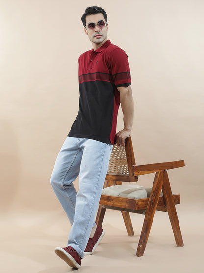T-Shirt for Men | Breathable & Soft with Color Fastness Regular Fit Polo Neck Poly Cotton Fabric Striped Pattern