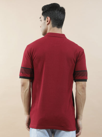 T-Shirt for Men | Breathable & Soft with Color Fastness Regular Fit Polo Neck Poly Cotton Fabric Striped Pattern