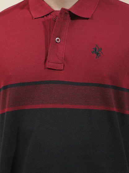 T-Shirt for Men | Breathable & Soft with Color Fastness Regular Fit Polo Neck Poly Cotton Fabric Striped Pattern