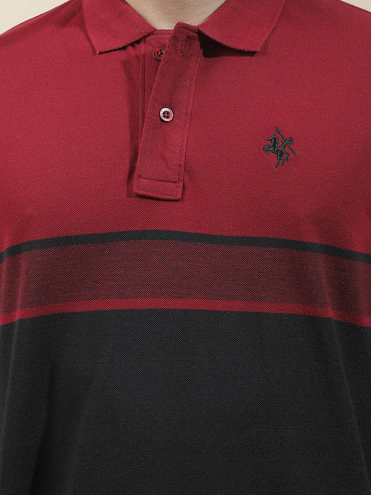 T-Shirt for Men | Breathable & Soft with Color Fastness Regular Fit Polo Neck Poly Cotton Fabric Striped Pattern