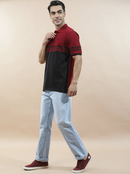 T-Shirt for Men | Breathable & Soft with Color Fastness Regular Fit Polo Neck Poly Cotton Fabric Striped Pattern