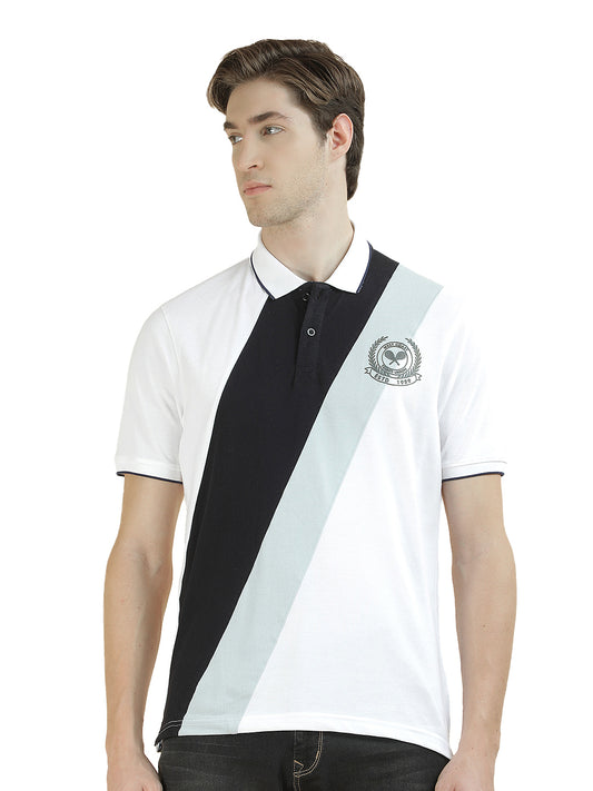 T-Shirt for Men | Breathable & Soft with Color Fastness Regular Fit Polo Neck Poly Cotton Fabric Colorblocked Pattern