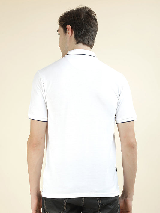 T-Shirt for Men | Breathable & Soft with Color Fastness Regular Fit Polo Neck Poly Cotton Fabric Colorblocked Pattern