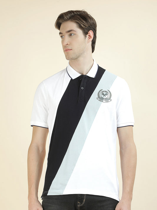 T-Shirt for Men | Breathable & Soft with Color Fastness Regular Fit Polo Neck Poly Cotton Fabric Colorblocked Pattern