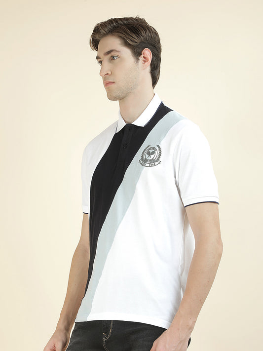 T-Shirt for Men | Breathable & Soft with Color Fastness Regular Fit Polo Neck Poly Cotton Fabric Colorblocked Pattern