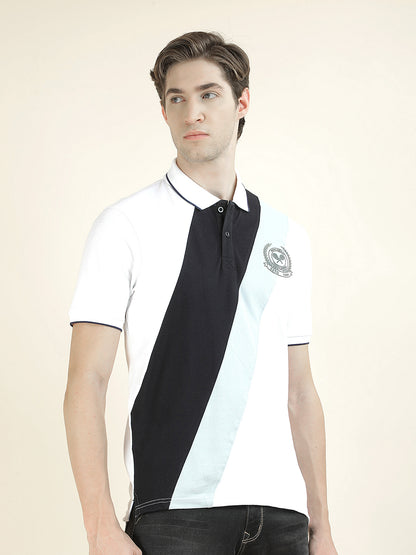 T-Shirt for Men | Breathable & Soft with Color Fastness Regular Fit Polo Neck Poly Cotton Fabric Colorblocked Pattern
