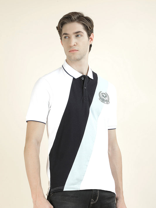 T-Shirt for Men | Breathable & Soft with Color Fastness Regular Fit Polo Neck Poly Cotton Fabric Colorblocked Pattern