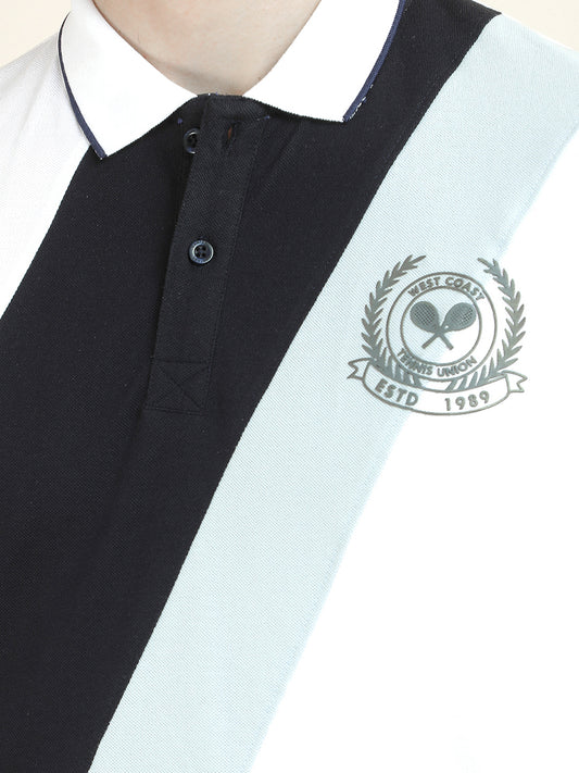 T-Shirt for Men | Breathable & Soft with Color Fastness Regular Fit Polo Neck Poly Cotton Fabric Colorblocked Pattern
