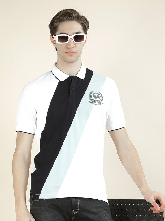 T-Shirt for Men | Breathable & Soft with Color Fastness Regular Fit Polo Neck Poly Cotton Fabric Colorblocked Pattern
