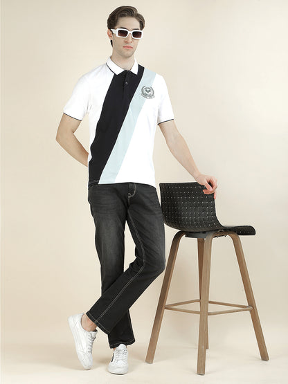 T-Shirt for Men | Breathable & Soft with Color Fastness Regular Fit Polo Neck Poly Cotton Fabric Colorblocked Pattern