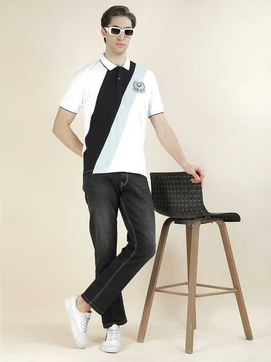 T-Shirt for Men | Breathable & Soft with Color Fastness Regular Fit Polo Neck Poly Cotton Fabric Colorblocked Pattern