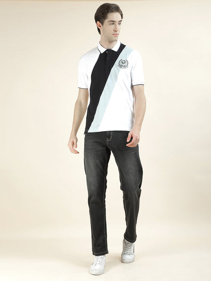 T-Shirt for Men | Breathable & Soft with Color Fastness Regular Fit Polo Neck Poly Cotton Fabric Colorblocked Pattern