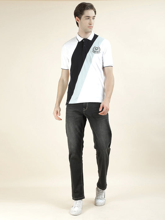 T-Shirt for Men | Breathable & Soft with Color Fastness Regular Fit Polo Neck Poly Cotton Fabric Colorblocked Pattern