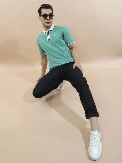 T-Shirt for Men | Breathable & Soft with Color Fastness Regular Fit Polo Neck Poly Cotton Fabric Solid Pattern