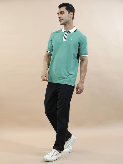T-Shirt for Men | Breathable & Soft with Color Fastness Regular Fit Polo Neck Poly Cotton Fabric Solid Pattern