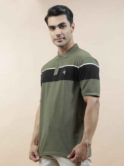 T-Shirt for Men | Breathable & Soft with Color Fastness Regular Fit Polo Neck Poly Cotton Fabric Striped Pattern