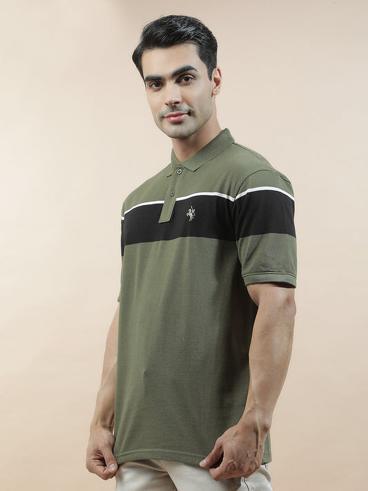 T-Shirt for Men | Breathable & Soft with Color Fastness Regular Fit Polo Neck Poly Cotton Fabric Striped Pattern