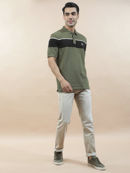 T-Shirt for Men | Breathable & Soft with Color Fastness Regular Fit Polo Neck Poly Cotton Fabric Striped Pattern