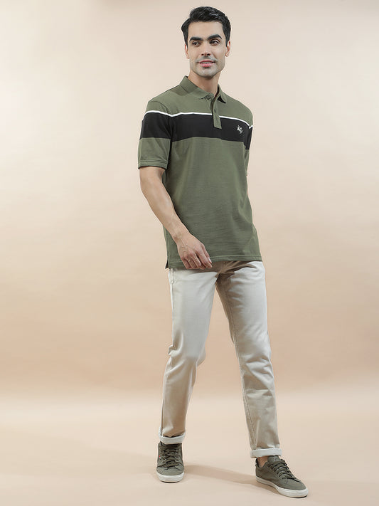 T-Shirt for Men | Breathable & Soft with Color Fastness Regular Fit Polo Neck Poly Cotton Fabric Striped Pattern